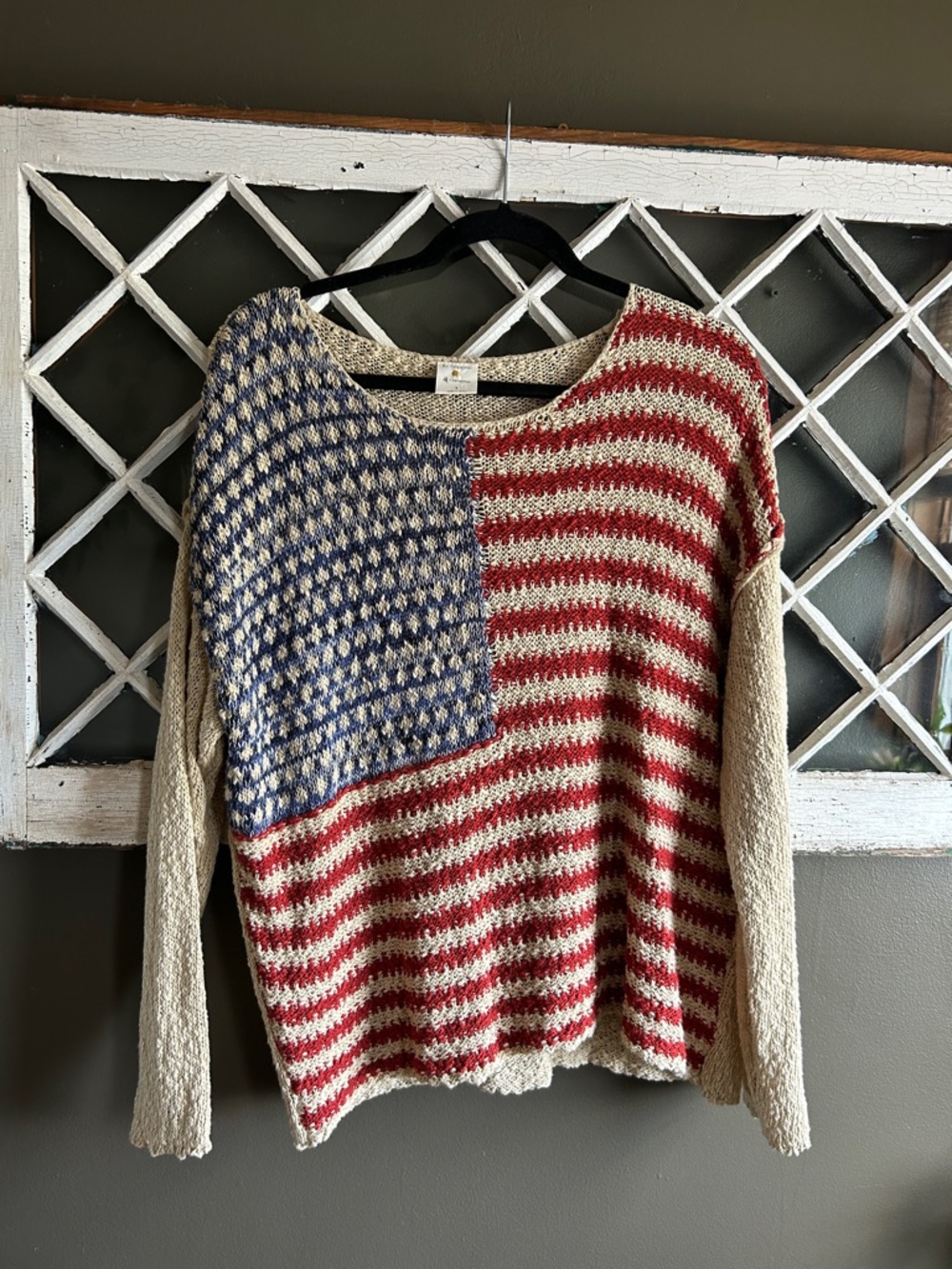 By together Neutral Americana Flag Knit Sweater - Red & Blue